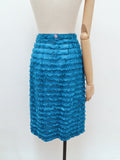 1950s Teal fluffy fringe silk skirt - Small