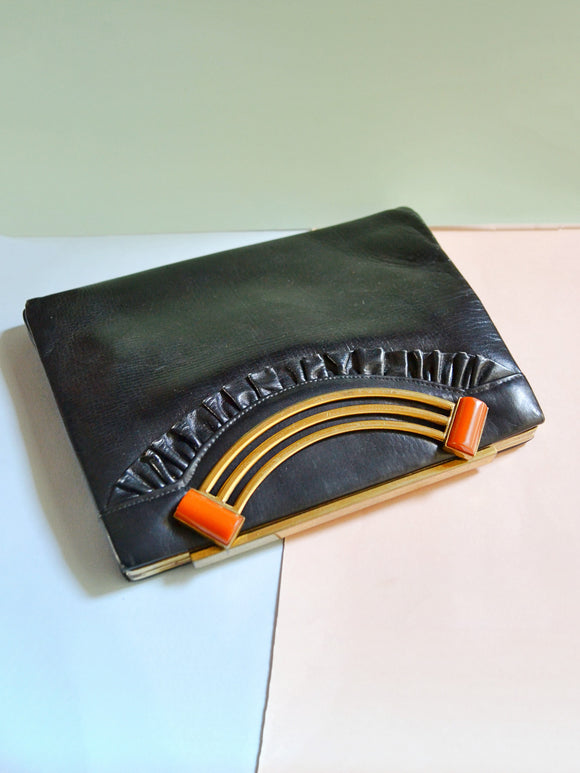 1940s Leather & bakelite handbag