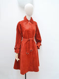 1970s Rust red corduroy mackintosh coat - Extra small