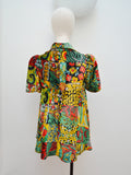 1970s Patchwork print velveteen tunic top - Extra small