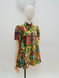 1970s Patchwork print velveteen tunic top - Extra small