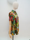 1970s Patchwork print velveteen tunic top - Extra small