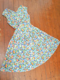 1950s Lilac printed cotton full skirt dress - Medium