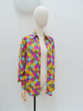 1960s 70s Beagle collar multicoloured blouse - Large