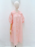 1950s Spotty pink puffed sleeve robe/housecoat - Large Extra large