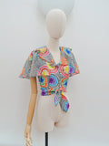 1970s Kaleidoscopic print tie blouse - Extra small