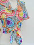 1970s Kaleidoscopic print tie blouse - Extra small