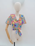 1970s Kaleidoscopic print tie blouse - Extra small