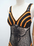 1970s Black crocheted coverup dress - Extra small