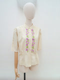 1940s Hand embroidered silk blouse - Extra x Large plus size