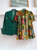 1970s Patchwork print velveteen tunic top - Extra small