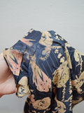 1970s Novelty dancer print blouse - Extra small