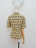1940s Printed rayon peplum blouse - Small