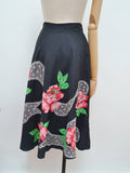 1940s Appliqué effect rose print skirt - Small