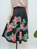 1940s Appliqué effect rose print skirt - Small
