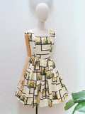 1950s Botanical illustration print dress - Large