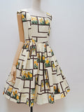 1950s Botanical illustration print dress - Large