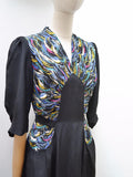 1940s Printed crepe & rayon evening dress - Extra small