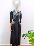 1940s Printed crepe & rayon evening dress - Extra small