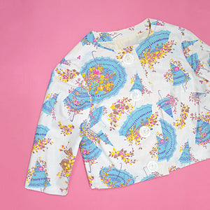 1950s 60s Novelty parasol print cotton jacket - Small Medium