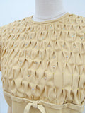 1960s Smocked embroidery rhinestone dress - Large