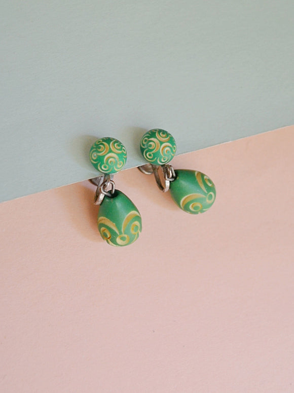 1930s 40s Carved Galalith drop earrings
