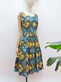 1950s Printed cotton dress with pocket - Medium