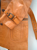1970s Woven leather belted jacket - Small