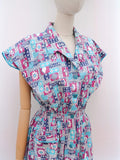 1940s Printed cotton dress - Small Medium