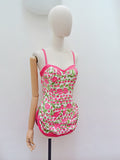 1950s Rose print cotton swimsuit - Small