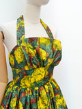 1950s Floral halterneck party dress - Small
