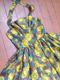 1950s Floral halterneck party dress - Small