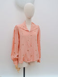 70s does 40s Embroidered silk blouse - Medium