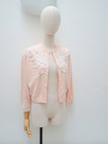 1950s Beaded floral & ribbon motif lambswool cardigan - Large