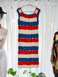1960s Crocheted stripe dress - Extra small