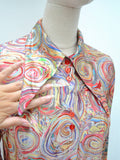 1970s Psychedelic long collar blouse - Small