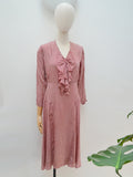 1930s Silk ruffle neck dress - Extra small