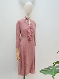 1930s Silk ruffle neck dress - Extra small