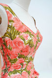 1950s Skirted printed cotton swimsuit - Medium Large
