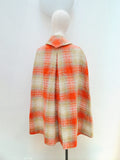 1960s Orange check woollen cape - Small Medium