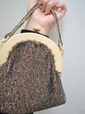 1930s Beaded silk celluloid frame handbag