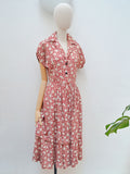 1940s Printed rayon day dress - Small