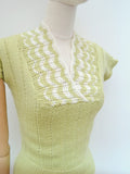 1950s Chartreuse knit sweater top - Extra small