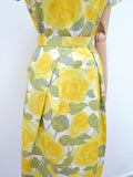 1960s Yellow rose cotton dress - Small
