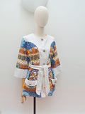 1970s Printed towelling coverup - Small Medium