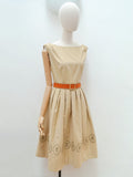 1950s Ecru embroidered cotton dress - Small