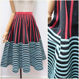 1950s Applique stripe full skirt - Extra X small