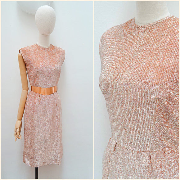 1960s Peach lurex Alice Edwards party dress - Small