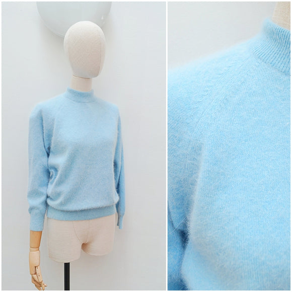 1960s Pale blue angora mix sweater - Small Medium