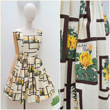 1950s Botanical illustration print dress - Large